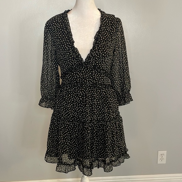 [miami] Black/Tan Ruffle Mini Dress - Size Small NWT - Picture 1 of 5